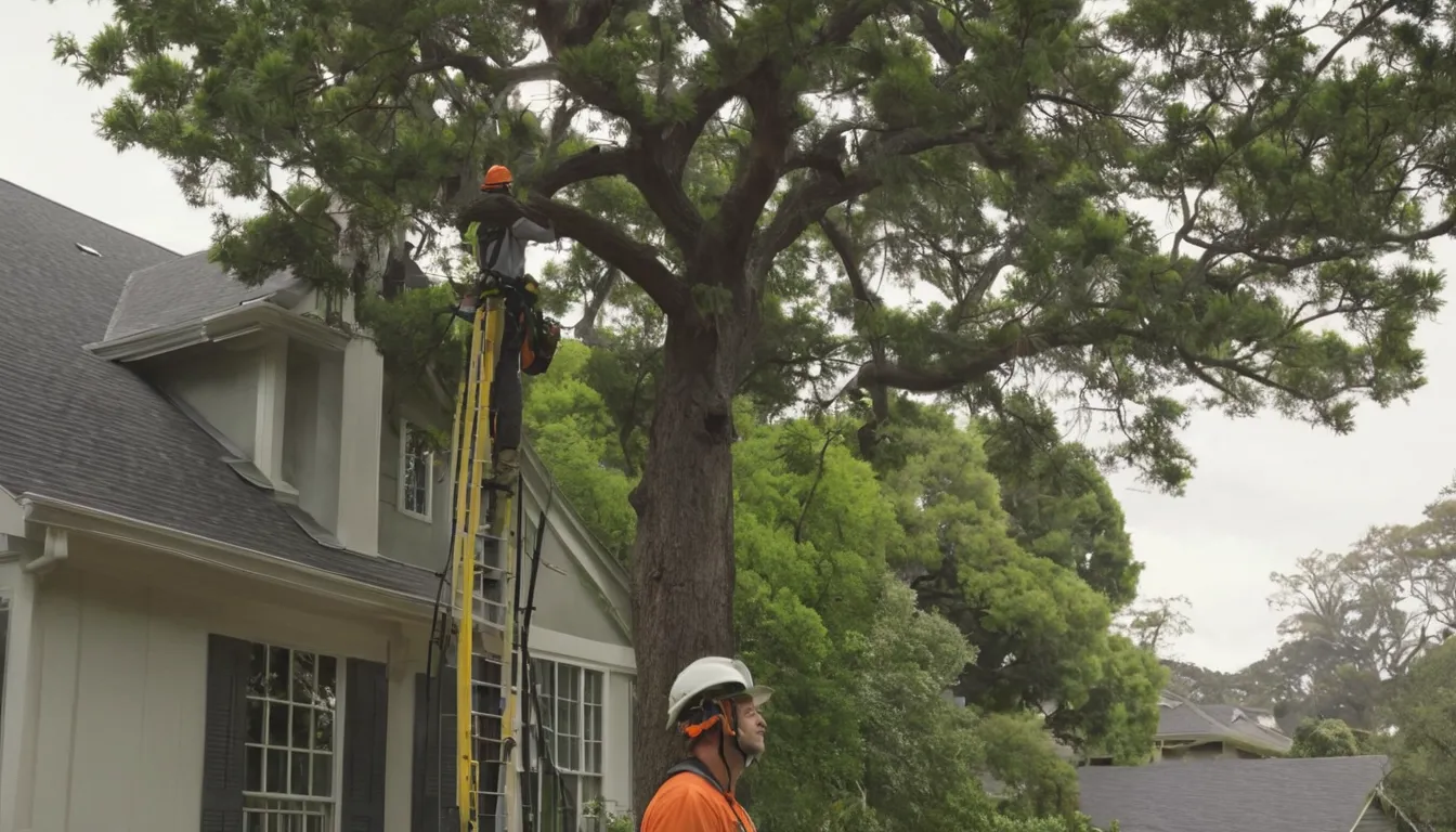 A tree provider checking a large tree beside a house in Kingston